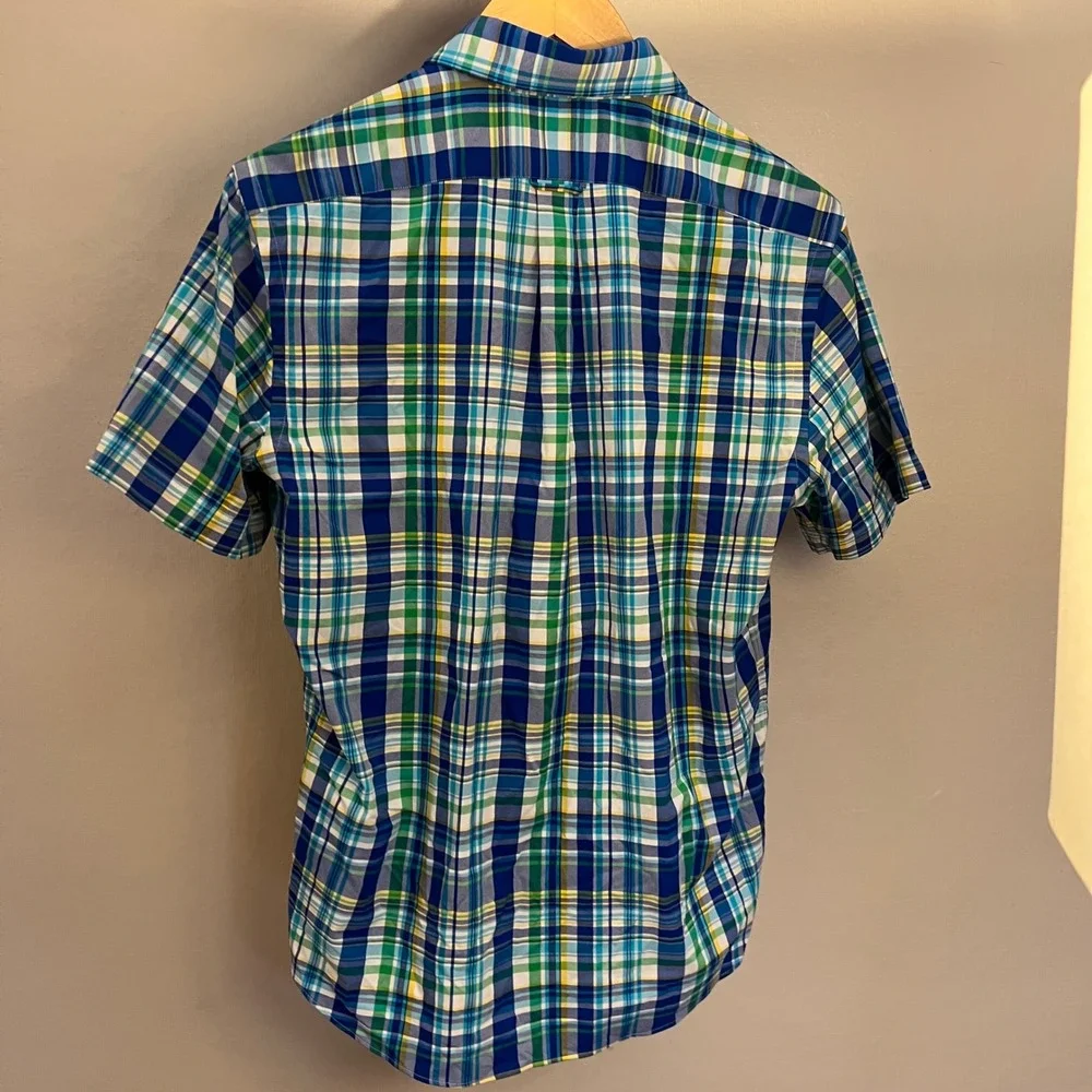 Polo Ralph Lauren Performance Shirt Mens Small Blue Plaid RL Untucked Fit S/S